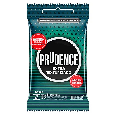 Preservativo "Camisinha" Extra Texturizado com 3 Un. Prudence - Estimula o Canal Vaginal e Provoca + Prazer - Sem Contra Indicação - Destinado para +18 Anos