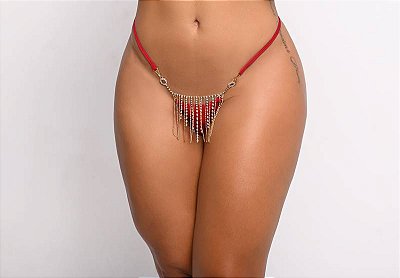 Calcinha Fio Dental - Sexy e Atraente - Correntinhas e Strass Removível - Coleção Divas - Tamanho: Único - Cor: Pink