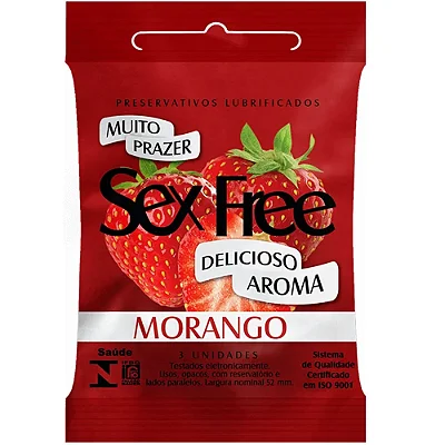 Preservativo Masculino - Camisinha Aroma Morango - Embalagem com 3 Unidades - Sex Free