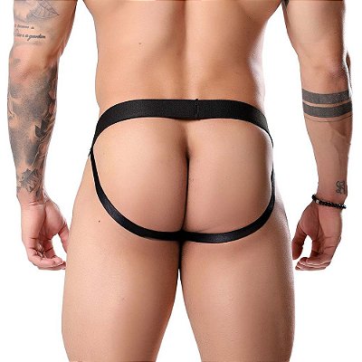 Cueca Jockstrap Fetiche Preta - Escrito Todinho Seu na Parte Frontal - Abertura no Bumbum - Tamanho Único