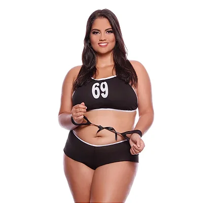 Fantasia Sexy Feminina - Presidiária com Algemas - Tamanho Plus Size - Cor: Preta
