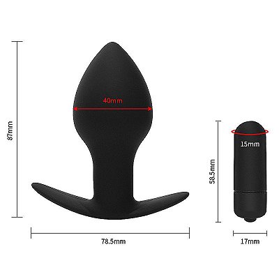 Plug Anal com Vibrador - Bateria LR44 - 8,7x4,0cm - 10 Vibrações - Silicone Premium