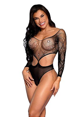 Bodystocking Sexy Arrastão c/ Transparência Yaffa | Lingerie Castelo dos Prazeres Rio Preto & Ribeirão Preto