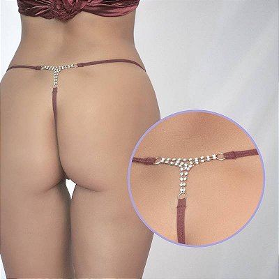 Calcinha Fio Dental Renda Sexy c/ Strass em T (Sensuale) | Castelo dos Prazeres Rio Preto & Ribeirão Preto