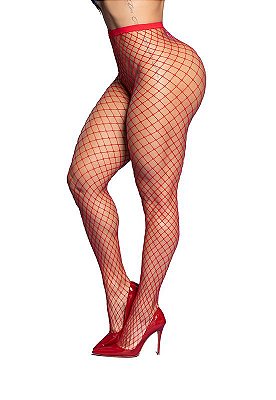 Meia-Calça Arrastão Trama Média Y4023 Vermelha | Lingerie Paixão Tamanho Único | Castelo dos Prazeres