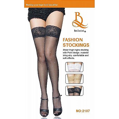 Meia 7/8 com Bolinhas e Renda Fashion Stockings