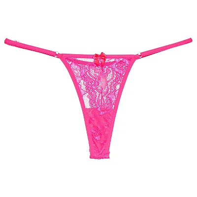 Calcinha Fio Dental Neon em Renda - Tamanho Único (com regulagem) - Cor: Pink - Castelo dos Prazeres