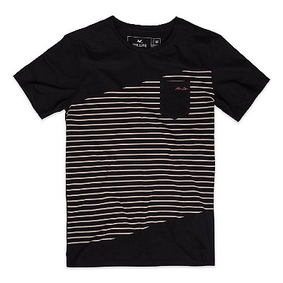Camiseta Algodão Listras e Bolso