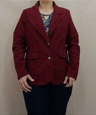 Blazer de jeans feminino bordô com elastano