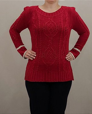 Blusa mousse vermelha com decote canoa e abertura nas costas