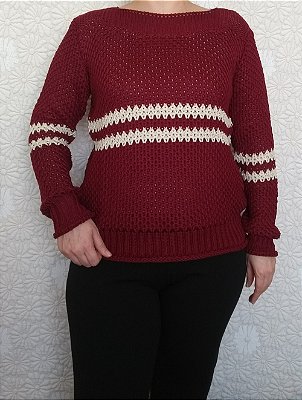 Blusa trico marsala com listra creme