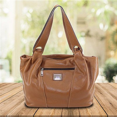 Bolsa Feminina de Couro legítimo Emilly Caramelo