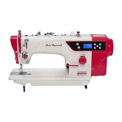 MAQUINA RETA DIRECT DRIVE COM CORTE DE LINHA SUN SPECIAL SS18-DI-PR - 220 V COM PÉS E MESA MONTADOS