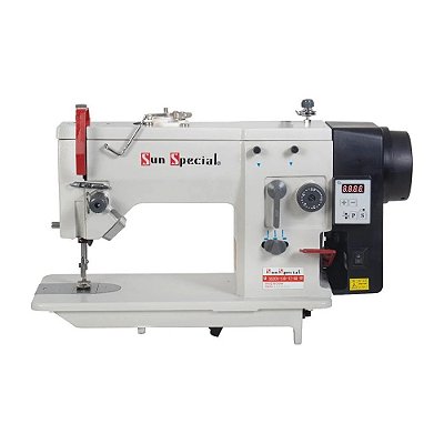 MÁQUINA ZIG ZAG 02 PONTOS SUN SPECIAL SEMI INDUSTRIAL - SS20U53D-PR-QI-110 V COM PÉS E MESA MONTADOS