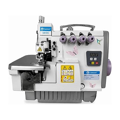 Máquina Overloque Ponto Cadeia 2 Agulhas Sansei Aquarela SA-DS-6800DE-4-DD Direct Drive 220V Pés e Mesa Montados