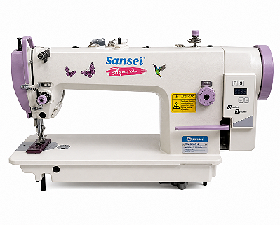 MAQUINA TRANSPORTE DUPLO DIRECT DRIVE SANSEI AQUARELA 0303D - PONTO 12 MM - 220 V COMPLETA COM PES E MESA MONTADOS