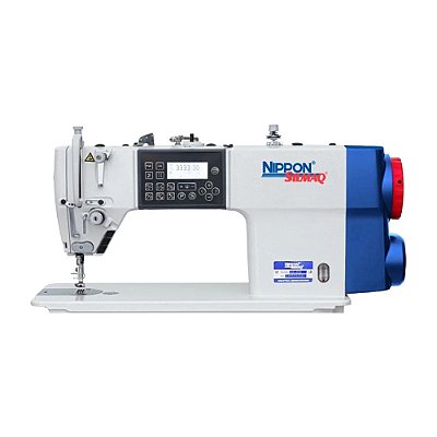 MAQUINA RETA ELETRÔNICA COM MOTOR DE PASSO DUPLO NIPPON MODELO NS-288-CM - 220 V COMPLETA COM PÉS E MESA MONTADOS
