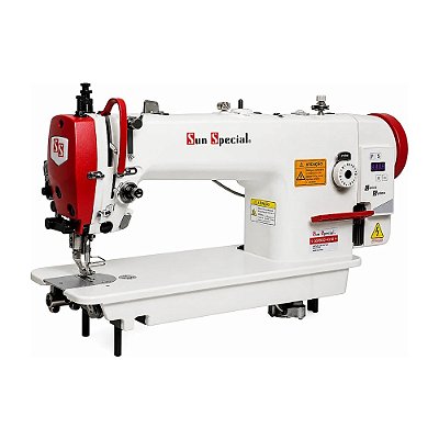 Máquina de Costura Industrial Transporte Duplo Direct Drive Sun Special SS03-033D-H-FT 220V Completa com Pés e Mesa Montados