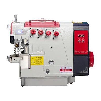 Máquina Overloque Ponto Cadeia Cilíndrica Sun Special SSQ-90-D4 2 Agulhas Direct Drive 220V Pés e Mesa Montados