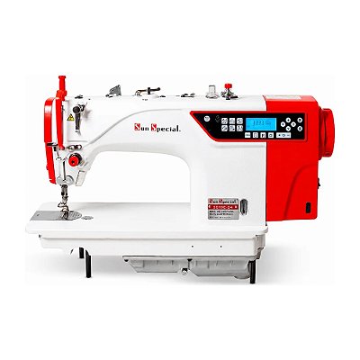 Máquina Reta Eletrônica Cárter Blindado Sun Special SS19E-PR 110V com Pés e Mesa Desmontados