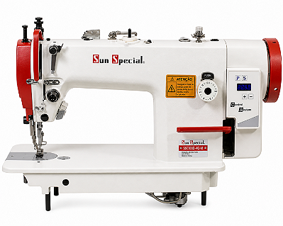 Máquina de Costura Industrial Transporte Duplo Direct Drive Sun Special SS0303D-H-12CX-QI 220V Ponto 12mm + Kit Premium Carbon e Cadeira