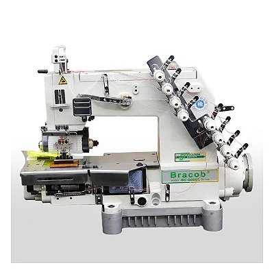 MAQUINA ELASTIQUEIRA 4 AGULHAS PONTO CORRENTE COM CATRACA BRACOB BC 008VC 04085 P/AT - 220 V + KIT CARBON E CADEIRA PARA COSTUREIRA