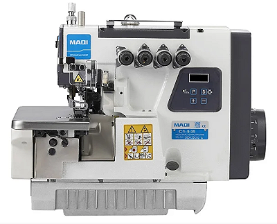 MÁQUINA DE COSTURA INTERLOQUE MOTOR DIRECT DRIVE MAQI C1-5-56 BITOLA LARGA - 110 V COMPLETA COM PÉS E MESA DESMONTADOS