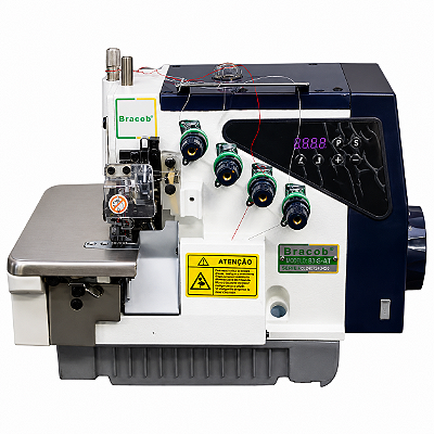 MÁQUINA INTERLOCK INDUSTRIAL BRACOB BC S4-5AT 2 AGULHAS 5 FIOS DIRECT DRIVE BIVOLT + KIT PREMIUM CARBON + CADEIRA ESPECIAL PARA COSTUREIRA