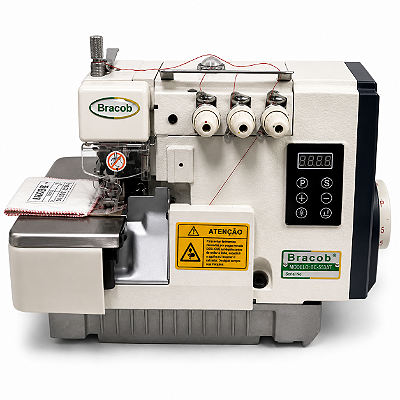 MÁQUINA OVERLOQUE INDUSTRIAL PONTO CADEIA BRACOB BC-S3-4 AT 2 AGULHAS 4 FIOS DIRECT DRIVE 220V + KIT PREMIUM CARBON + CADEIRA ESPECIAL PARA COSTUREIRA