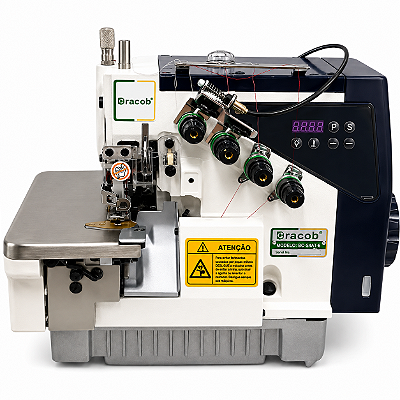 MÁQUINA OVERLOQUE 2 AGULHAS PONTO CADEIA DIRECT DRIVE COM BK BRACOB S4-4 AT BK 220V + KIT PREMIUM CARBON + CADEIRA ESPECIAL PARA COSTUREIRA