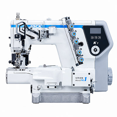 MÁQUINA GALONEIRA CILÍNDRICA INDUSTRIAL JACK K7-D-01GB×364/PL DIRECT DRIVE 220V + KIT PREMIUM CARBON + CADEIRA ESPECIAL PARA COSTUREIRA