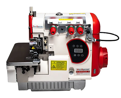 MAQUINA OVERLOQUE 3 FIOS 1 AGULHA SUNSPECIAL SS93D-BK - 220 V COM PÉS E MESA MONTADOS