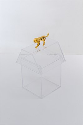 caixa casinha gato banhado à ouro M