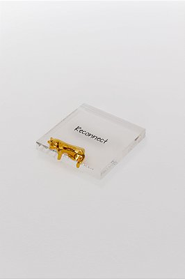 peso de papel gato banhado à ouro reconnect