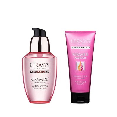 Kerasys Kit Óleo Keramide Clinic Sérum 70ml + Máscara Damage Clinic 200ml