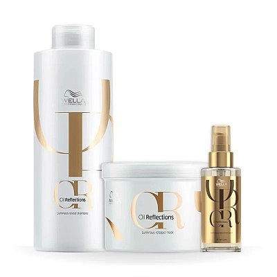 Wella Kit Oil Reflections Shampoo 1000ml + Máscara 500ml + Óleo 100ml