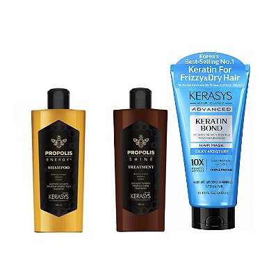 Kerasys Kit Propolis Energy Shine Sh 180ml + Tratamento 180ml + Másc Advanced 10x Moisturr 300ml