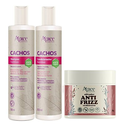 Apice Trio Shampoo e Condicionador Cachos 300ml + Ativador Anti Frizz 500gr