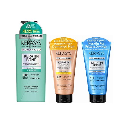 Kerasys Kit Keratin (Shampoo Purifying 600ml + Máscaras (Moisture + Repair) 300ml