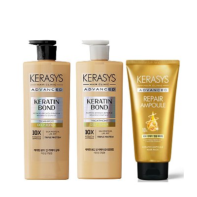 Kerasys Trio Repair (Duo Keratin Bond Deep Repair 600ml+ Máscara Ampoule Repair 300ml))