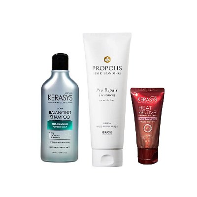 Kerasys Trio (Sh Scalp Balancing 180ml + Máscara  Propolis Repair + Leave in Heat  50ml)