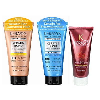 Kerasys Kit Máscaras (Silk Moisture 300ml + Deep Repair 300ml + Oriental 200ml)