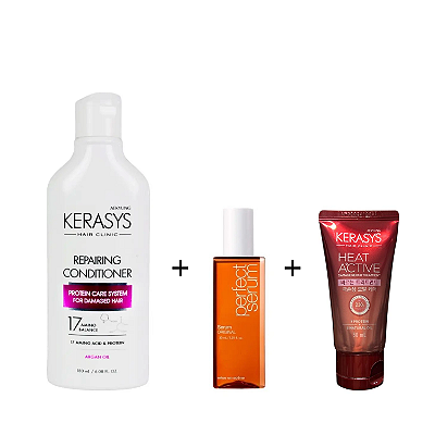 Kerasys & Mise en Scene Kit (Cond. Reparing + Óleo Original 30ml + Leave in Heat 50ml)