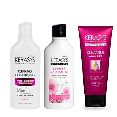 Kerasys Kit (Sh Lovely 180ml + Cond. Repairing 180ml + Másc. Keramide Heat 200ml)