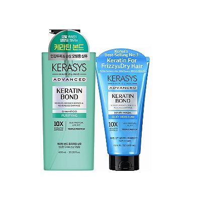Kerasys Advanced Keratin Bond Kit (Sh Purifying 600ml + Máscara Silk Moisture 300ml)