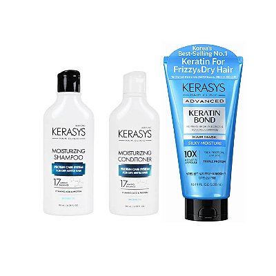 Kerasys Kit de Hidratação (Duo Moisturizing 180ml + Máscara Silk Moisture 300ml)