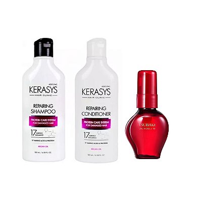 Kerasys & Tsubaki (Sh+Cond Repairing180ml + Óleo Capilar60ml)