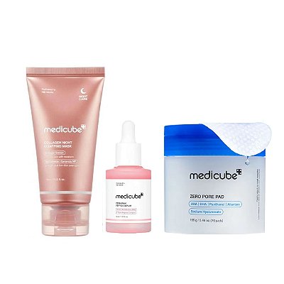 Medicube Kit Glass Skin: Máscara 75ml + Sérum 30ml + 70 Pads