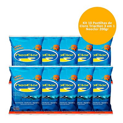 Kit 10 Pastilhas De Cloro Triaction 3 Em 1 Neoclor 200gr