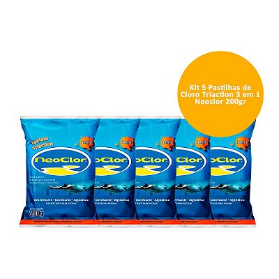 Kit 5 Pastilhas De Cloro Triaction 3 Em 1 Neoclor 200gr